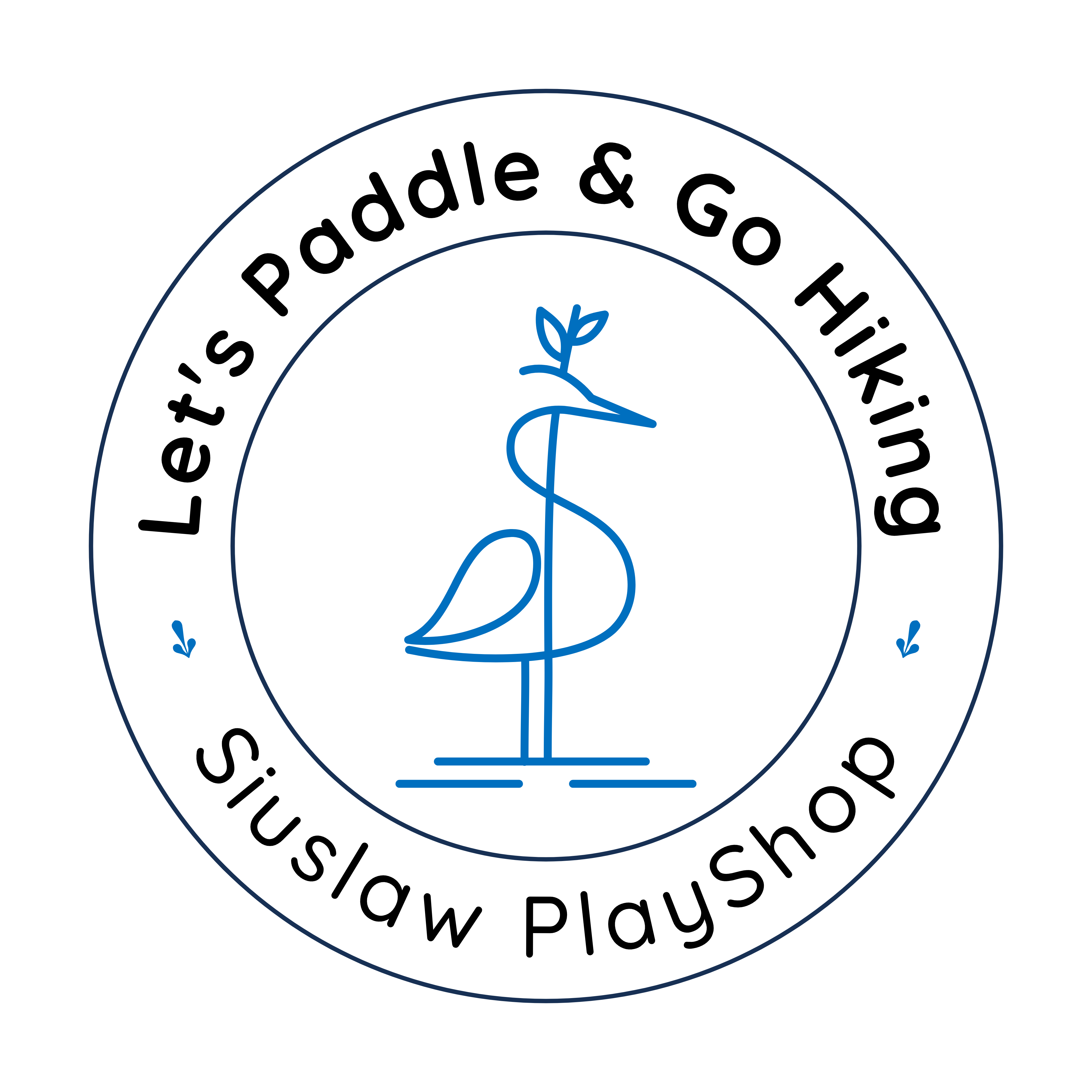 Let's Paddle & Go Hiking logo with blue heron